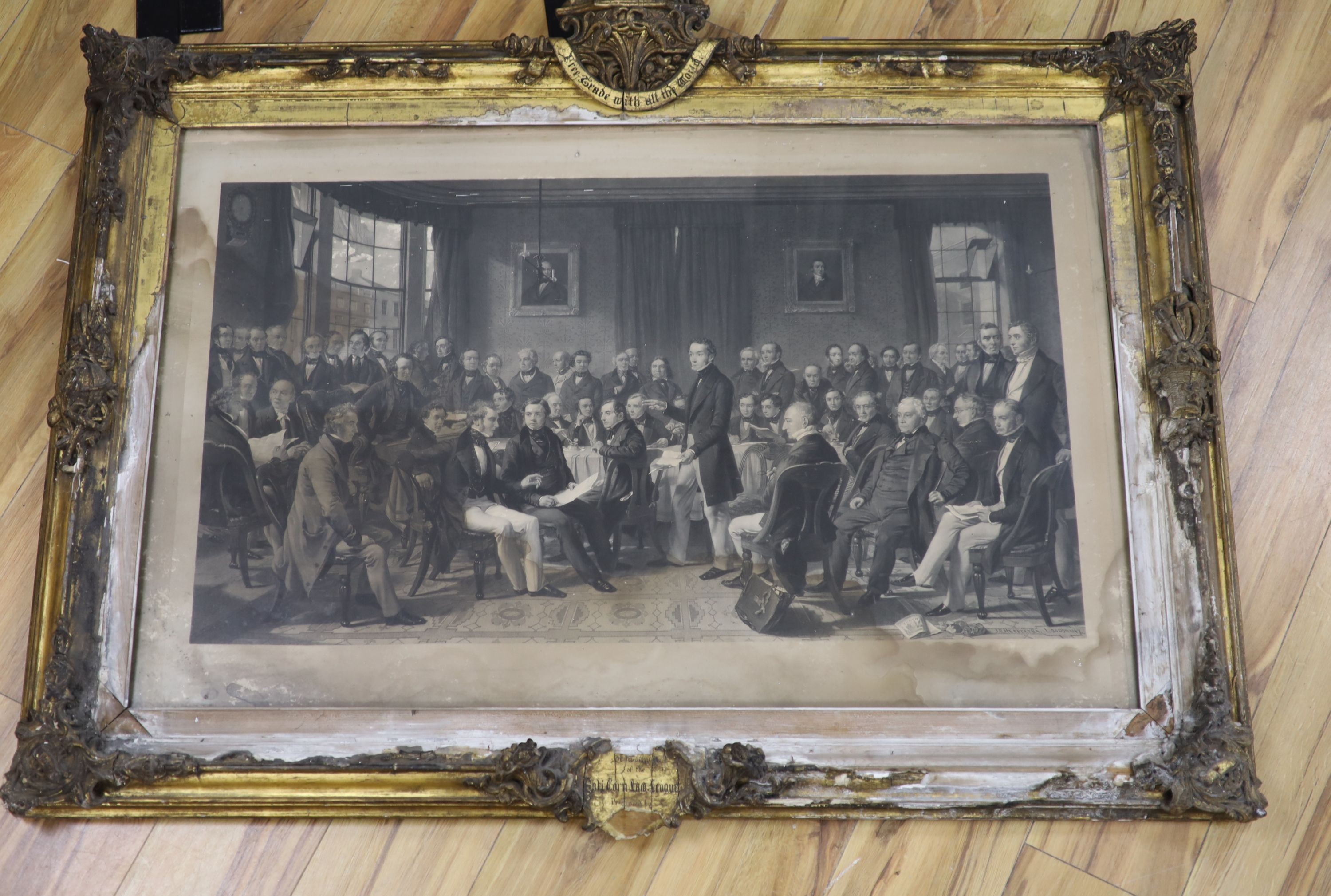 Anti Corn Law League print in Victorian gilt frame